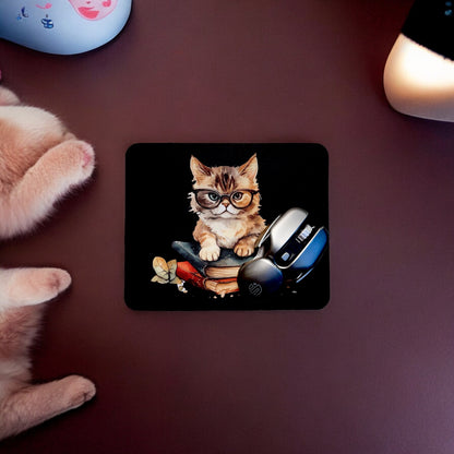 FARFIL Charming Feline on Books Mousepad: Add Playful Elegance to Your Workspace