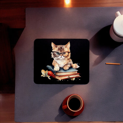 FARFIL Charming Feline on Books Mousepad: Add Playful Elegance to Your Workspace